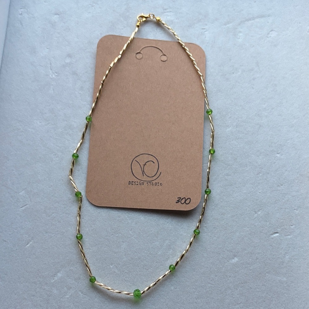 Gold and Green Beaded Necklace Style #300